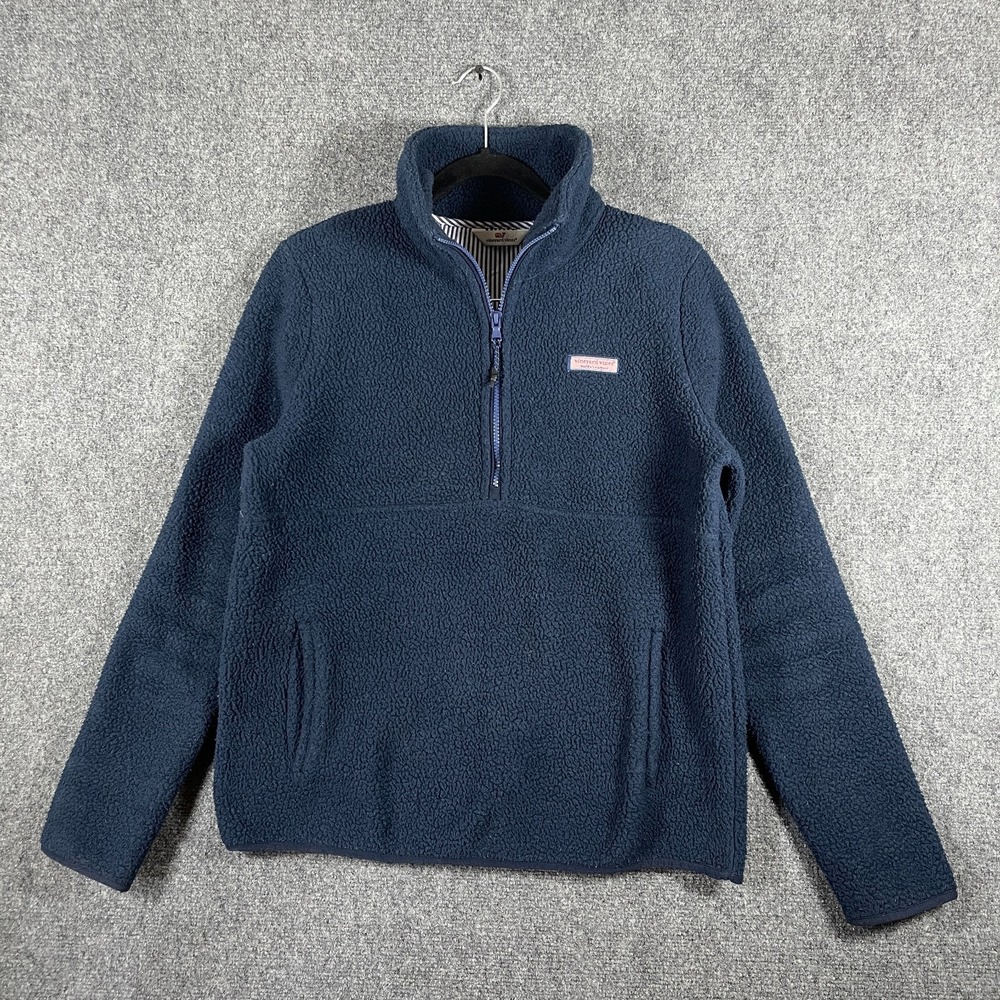 Vineyard Vines Half Zip Deep Pile Fleece Jacket Navy Blue Womens Small #2561 - Picture 1 of 10